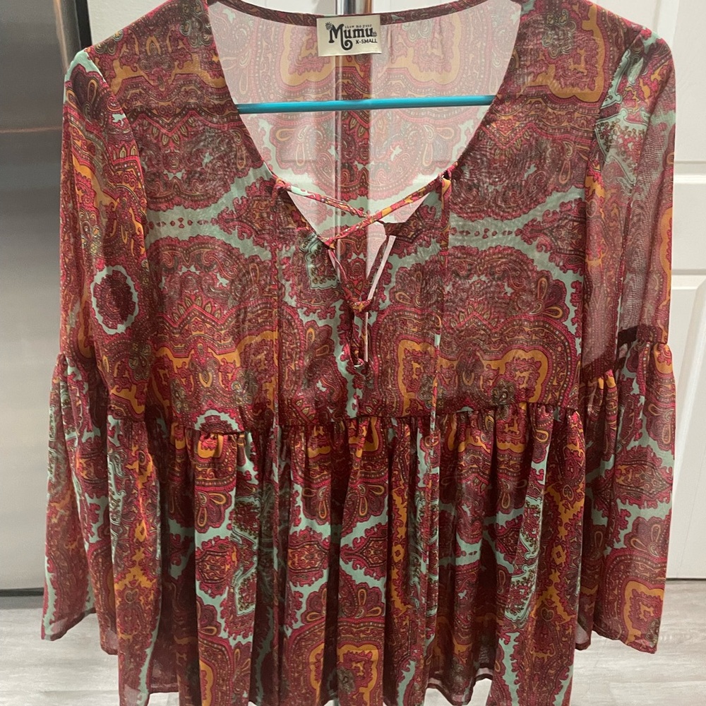 EUC Show Me Your Mumu Poet Tie Top - Belle of the Bali XS